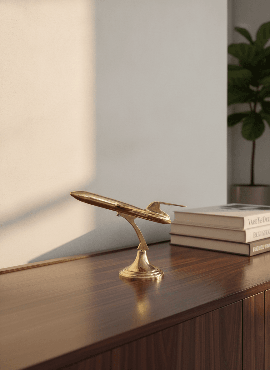 Modernist Polished Brass Jet Airplane Model