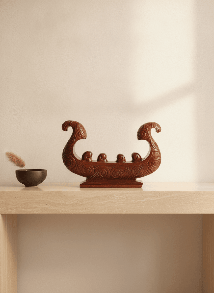 A mahogany carved ancestral vessel sculpture